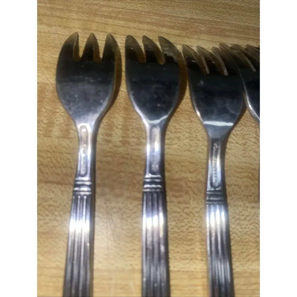 Set Of 8 Estia Olympia Glossy Stainless Appetizer Forks Flatware Korea 60s 70s